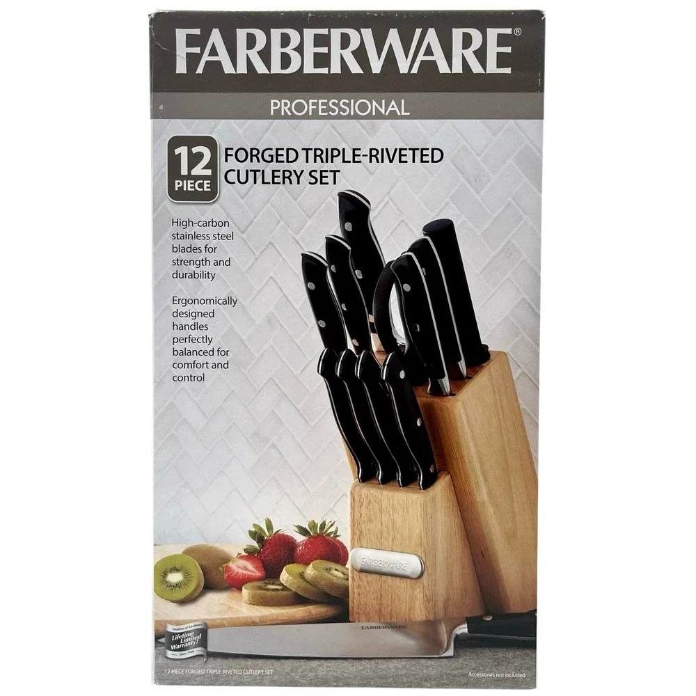 Farberware PROFESSIONAL Forged‎ Triple Riveted 12-Piece Knife Block Set Black